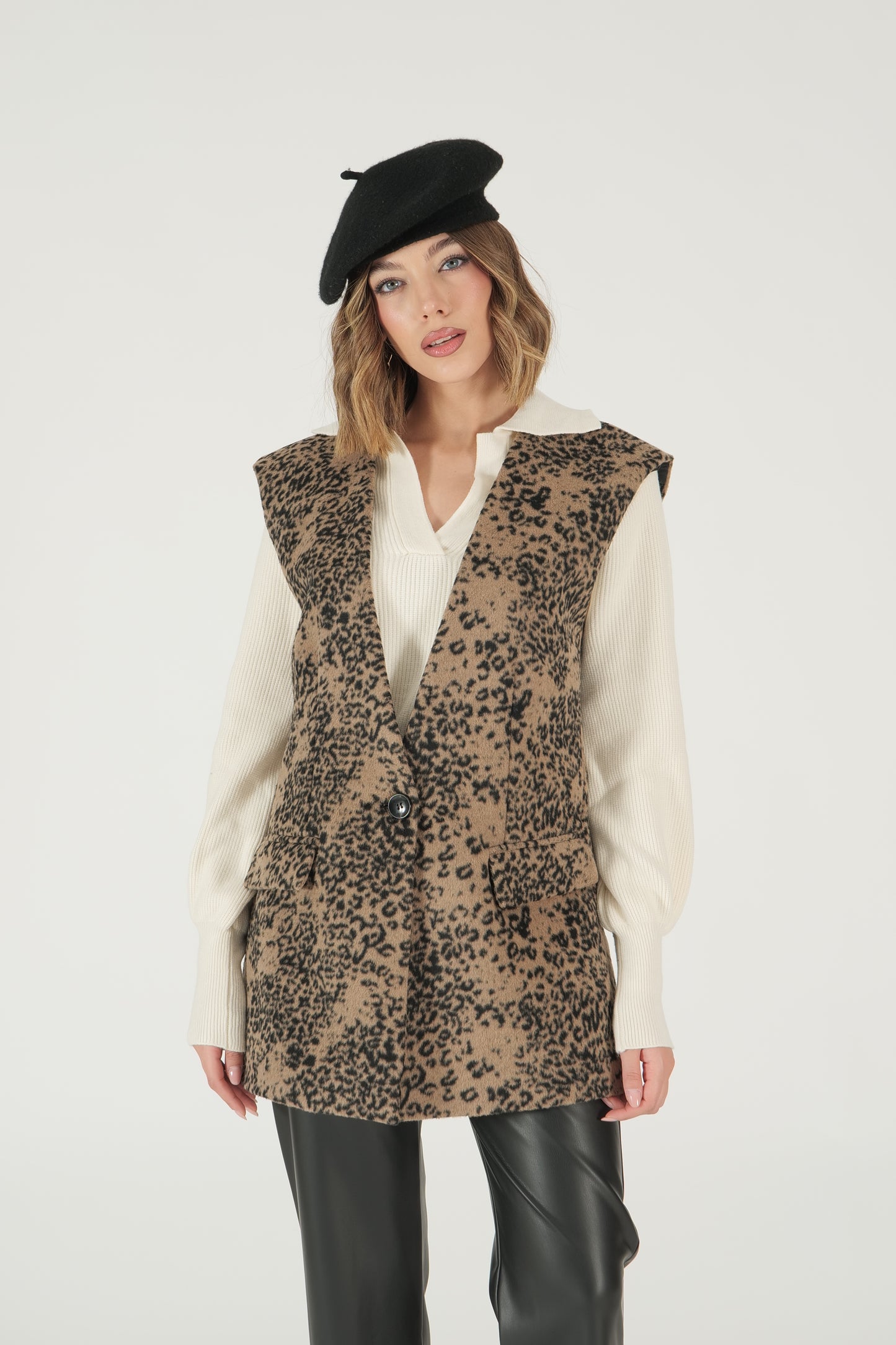 Gilet lungo animalier monopetto