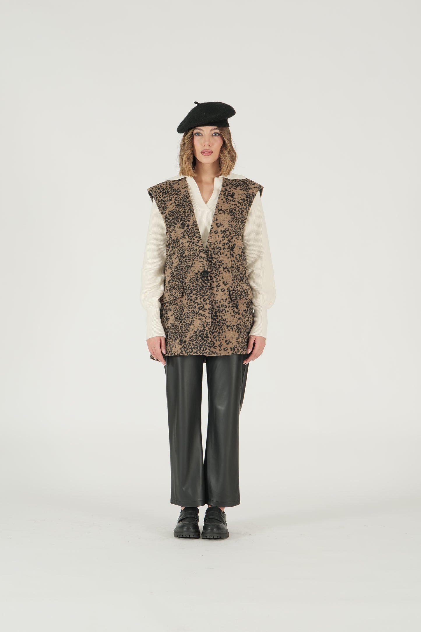 Gilet lungo animalier monopetto