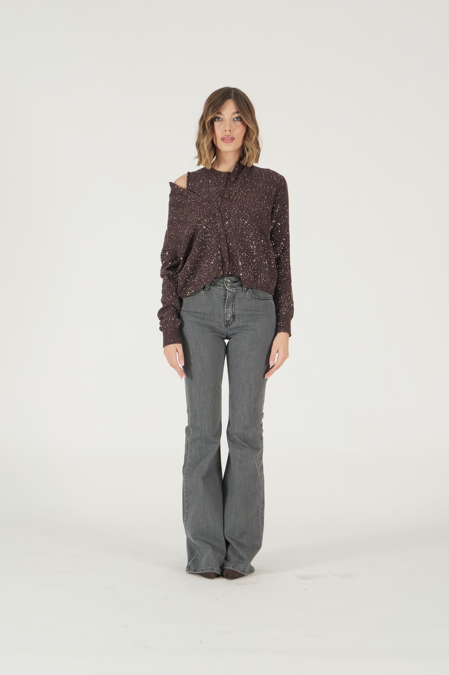 Cardigan con bottoni in lurex