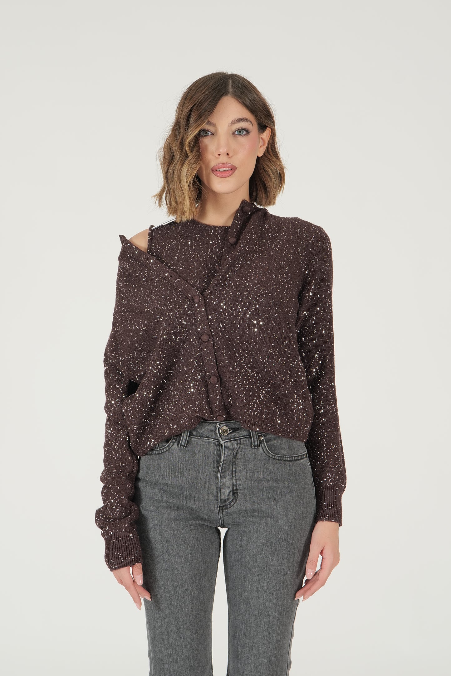 Cardigan con bottoni in lurex
