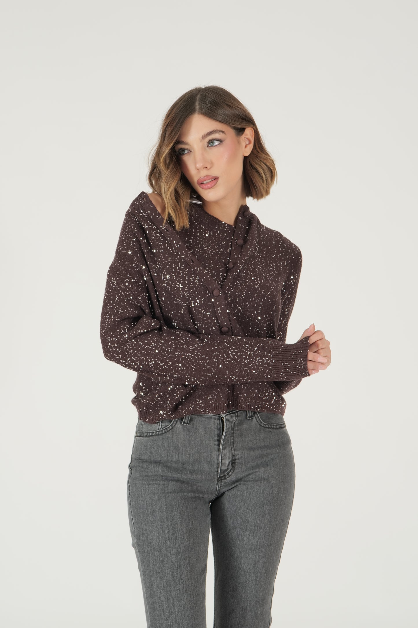 Cardigan con bottoni in lurex