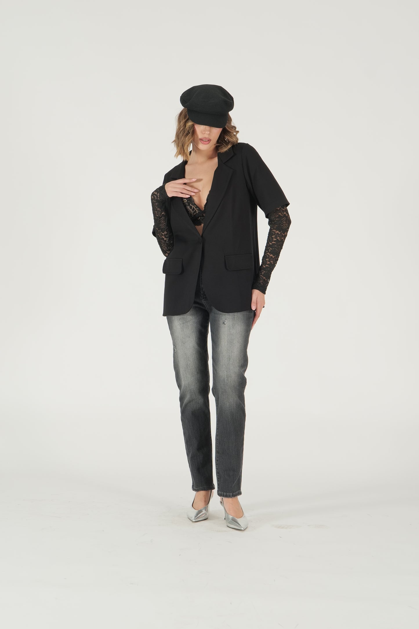 Blazer over con maniche in pizzo