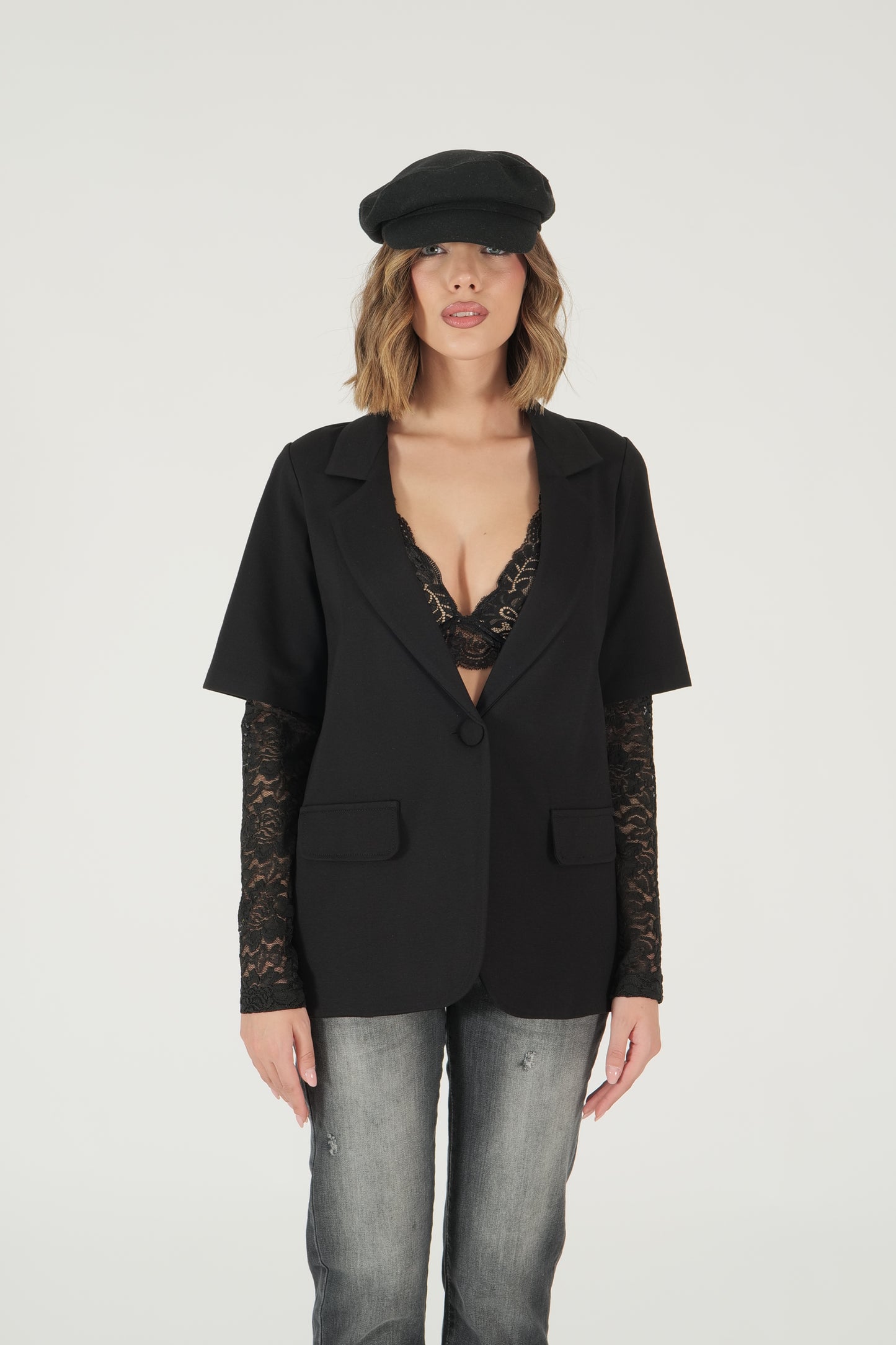 Blazer over con maniche in pizzo