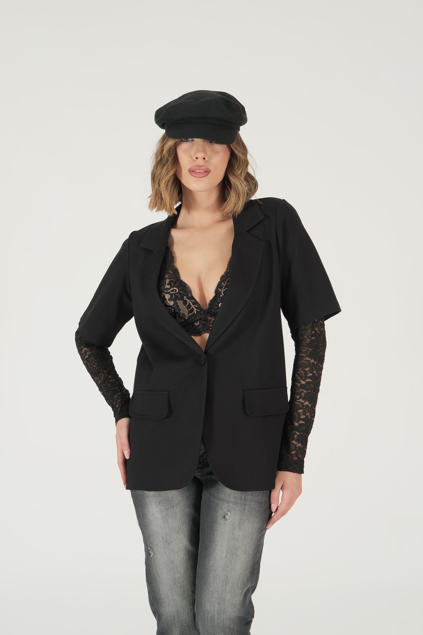 Blazer over con maniche in pizzo