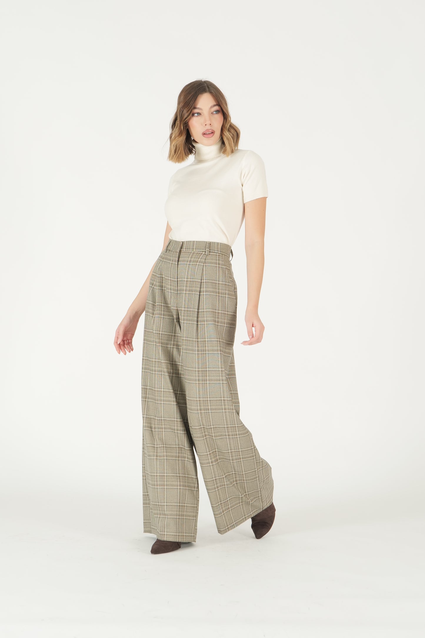 Pantaloni palazzo a quadri con pinces