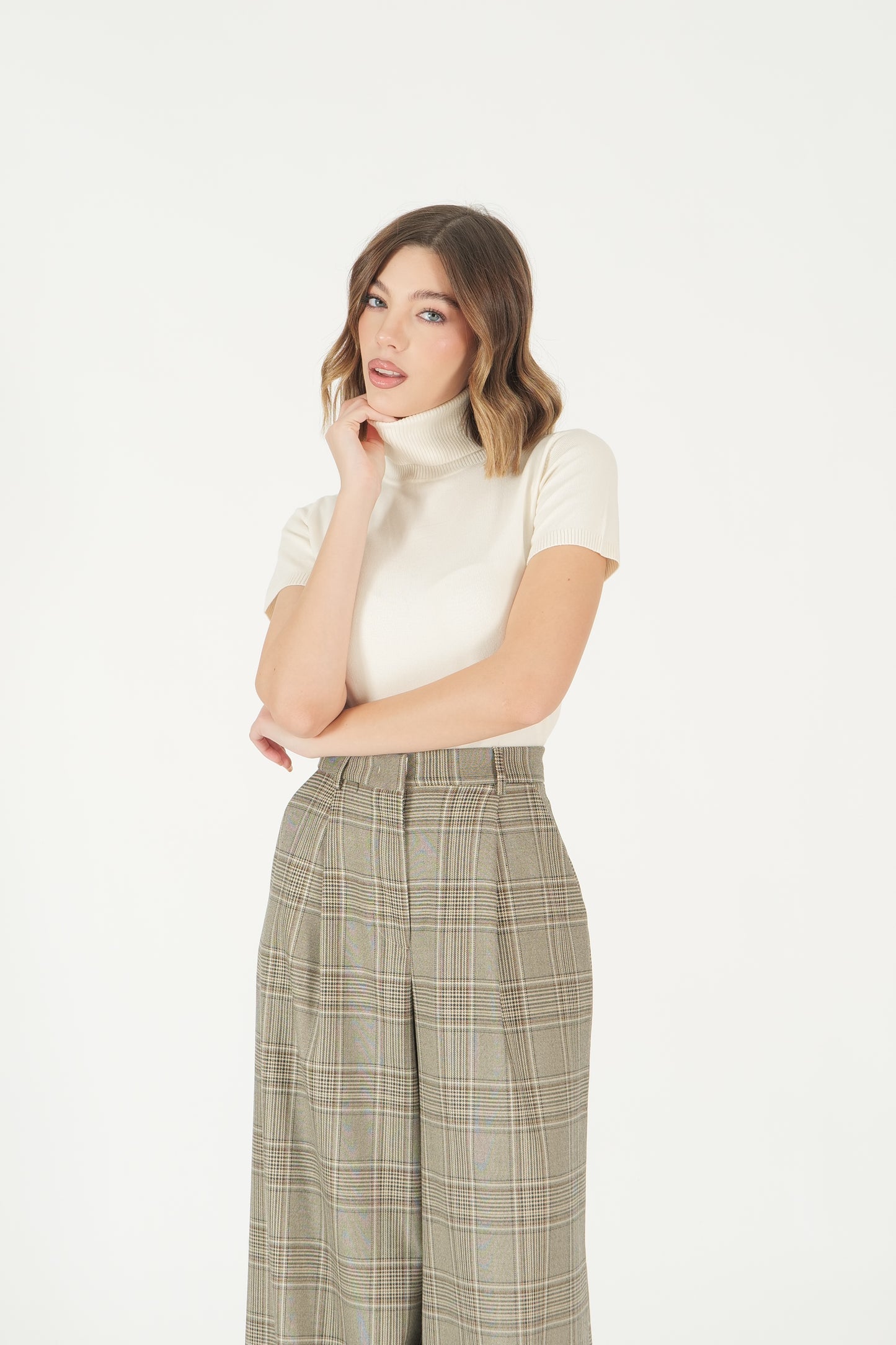 Pantaloni palazzo a quadri con pinces