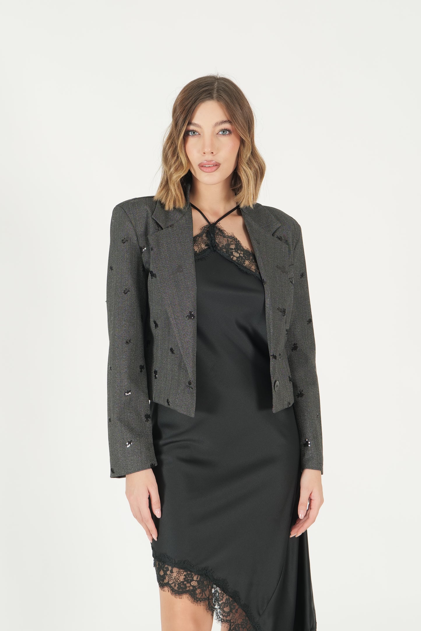 Giacca cropped con paillettes