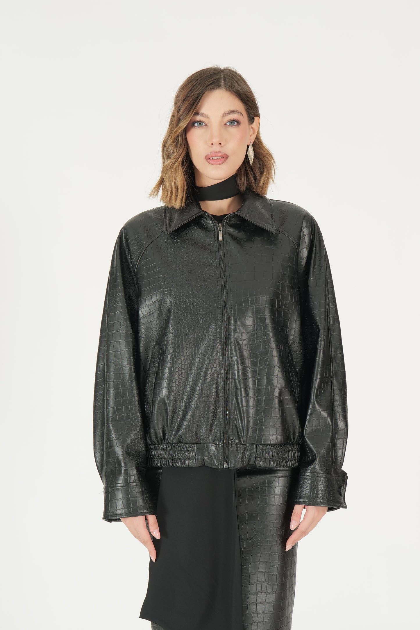 Bomber in ecopelle coccodrillo