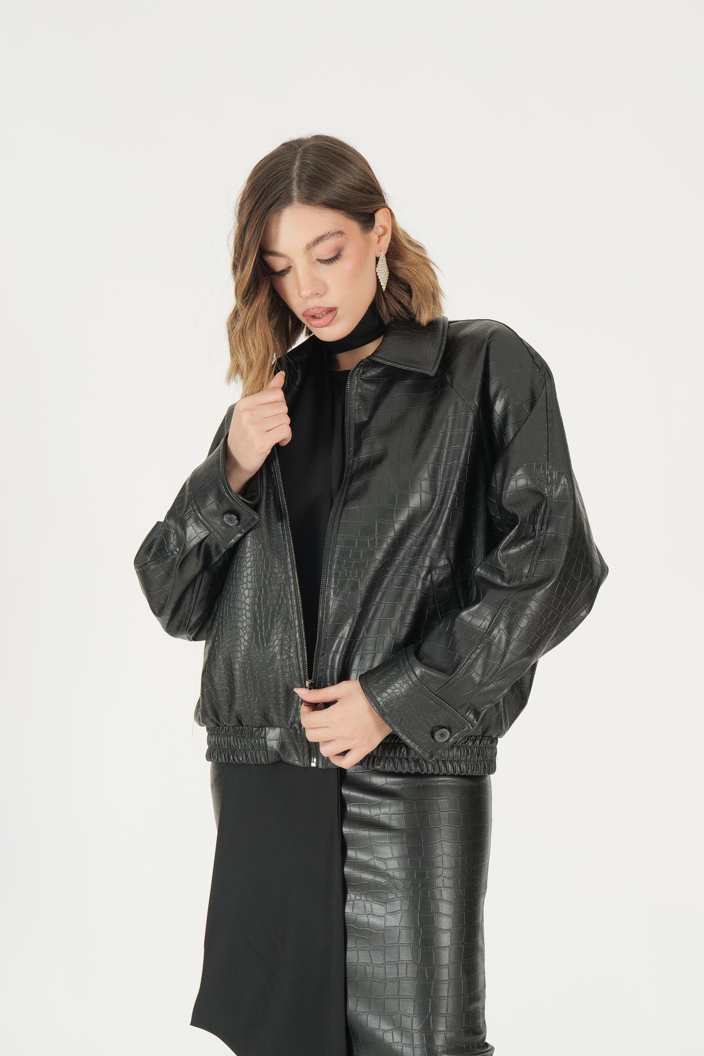 Bomber in ecopelle coccodrillo