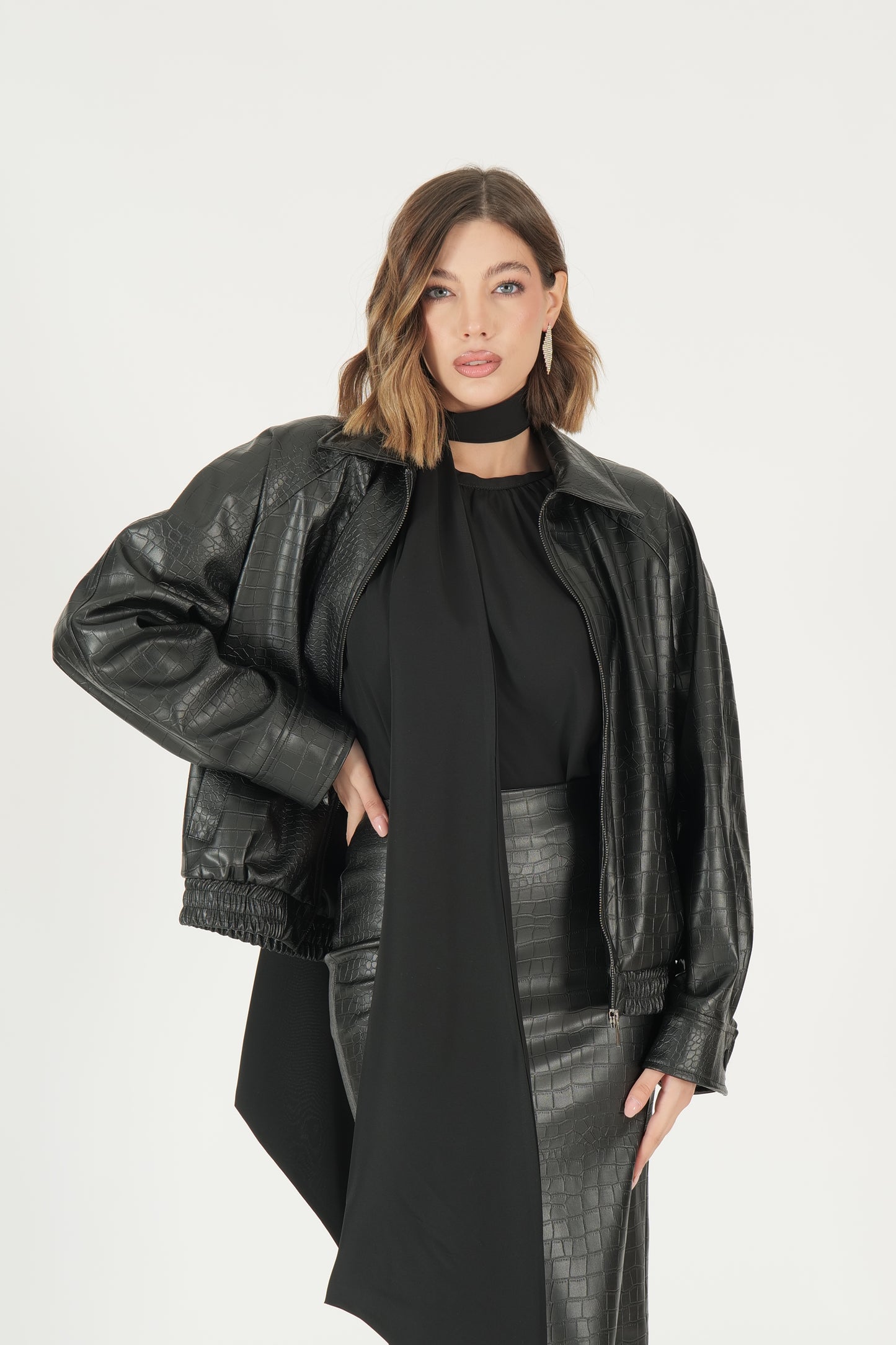 Bomber in ecopelle coccodrillo