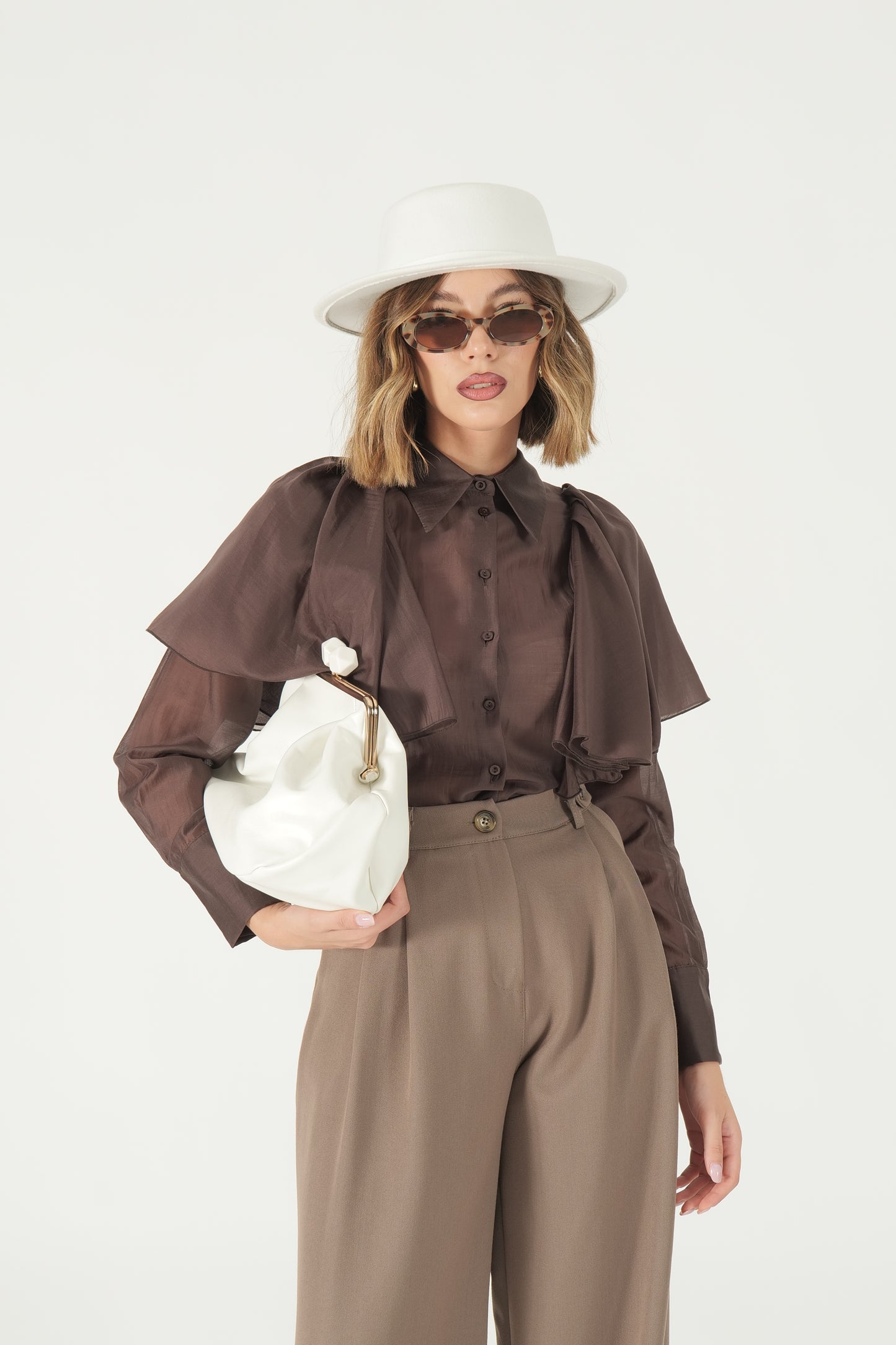 Camicia con volant in voile