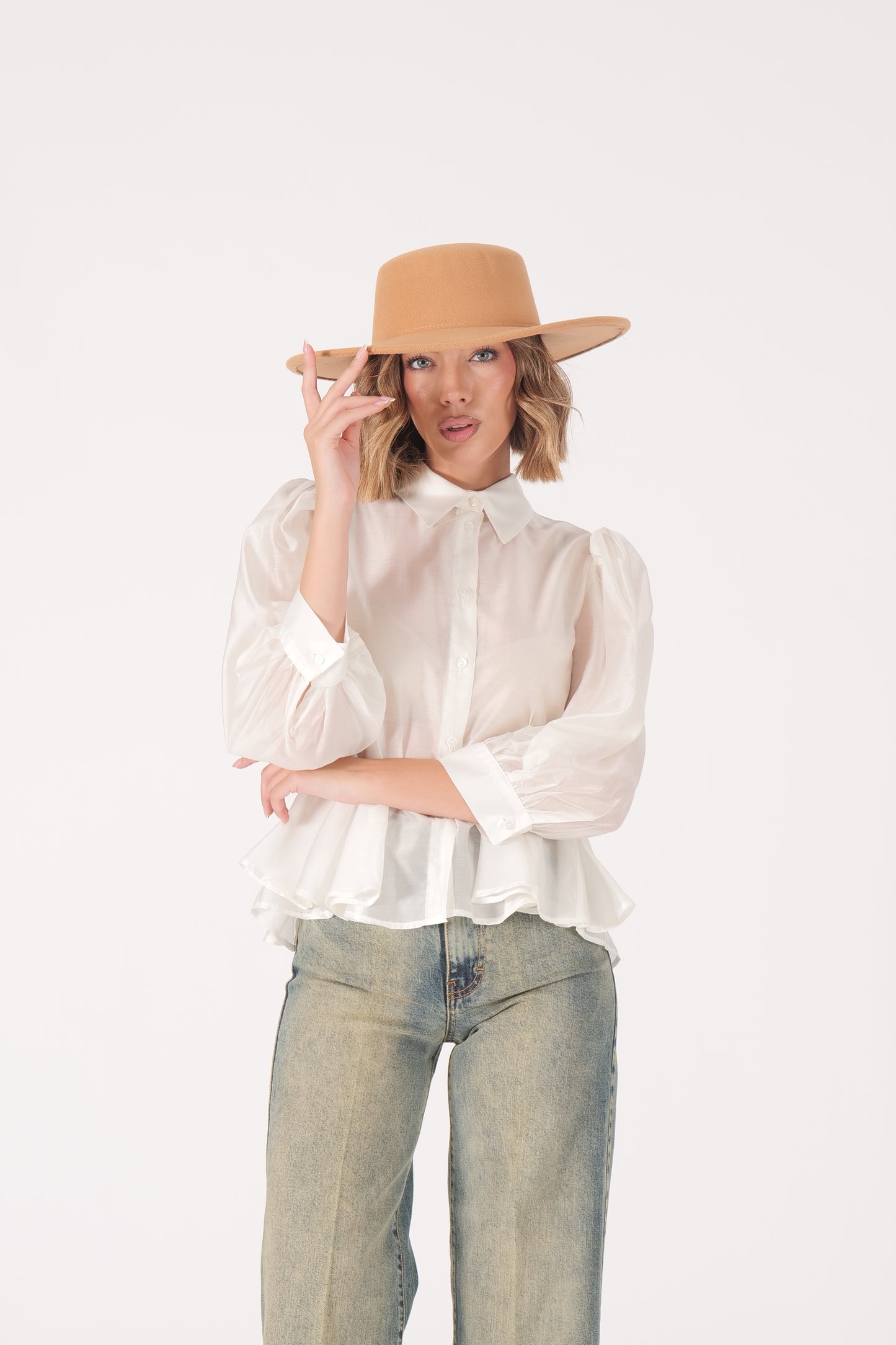 Camicia in voile con manica a palloncino