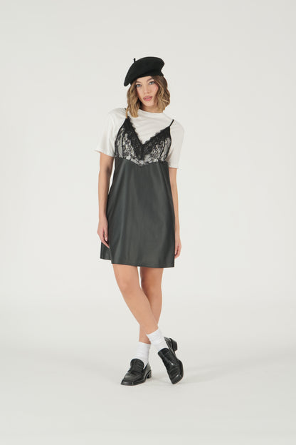 Abito sottoveste in pelle con pizzo