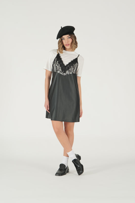 Abito sottoveste in pelle con pizzo