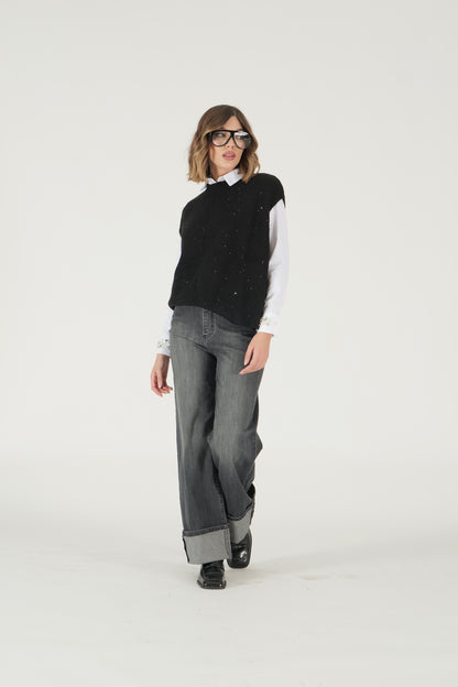 Jeans palazzo con risvolto