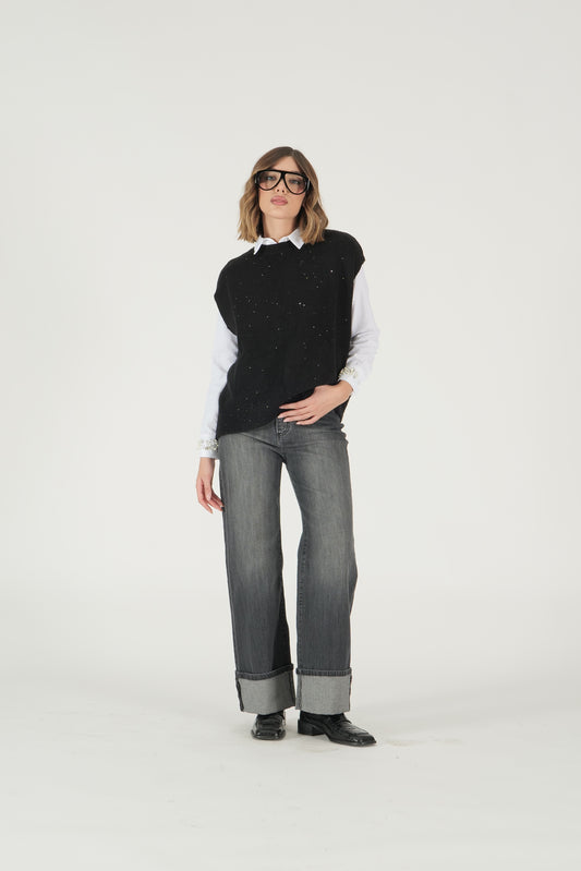 Jeans palazzo con risvolto