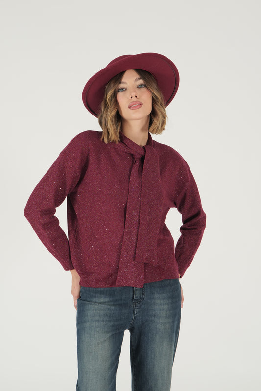 Maglia in lurex con collo a fiocco