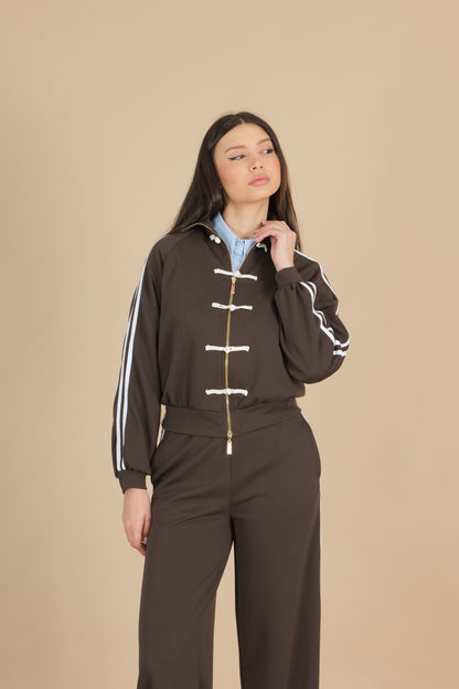 Felpa con zip e bottoni a nodo