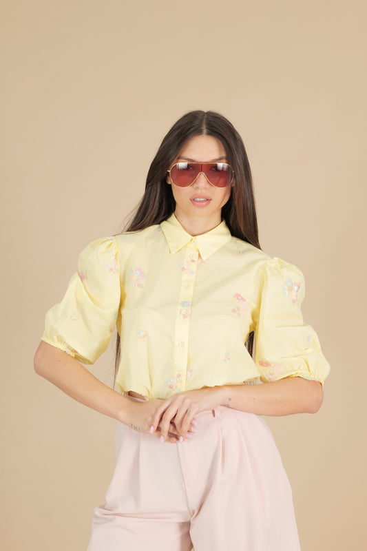Camicia crop con ricamo paillettes