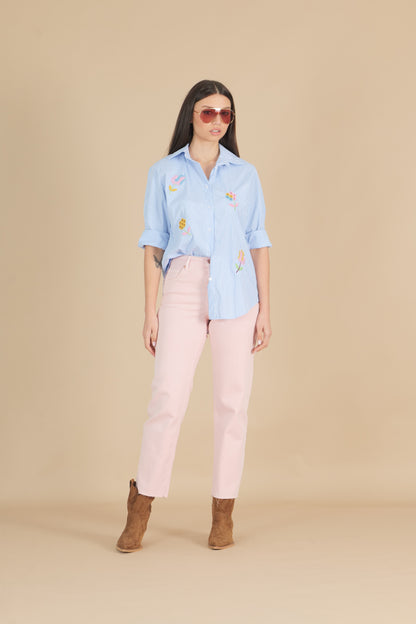 Camicia a righe con fiori