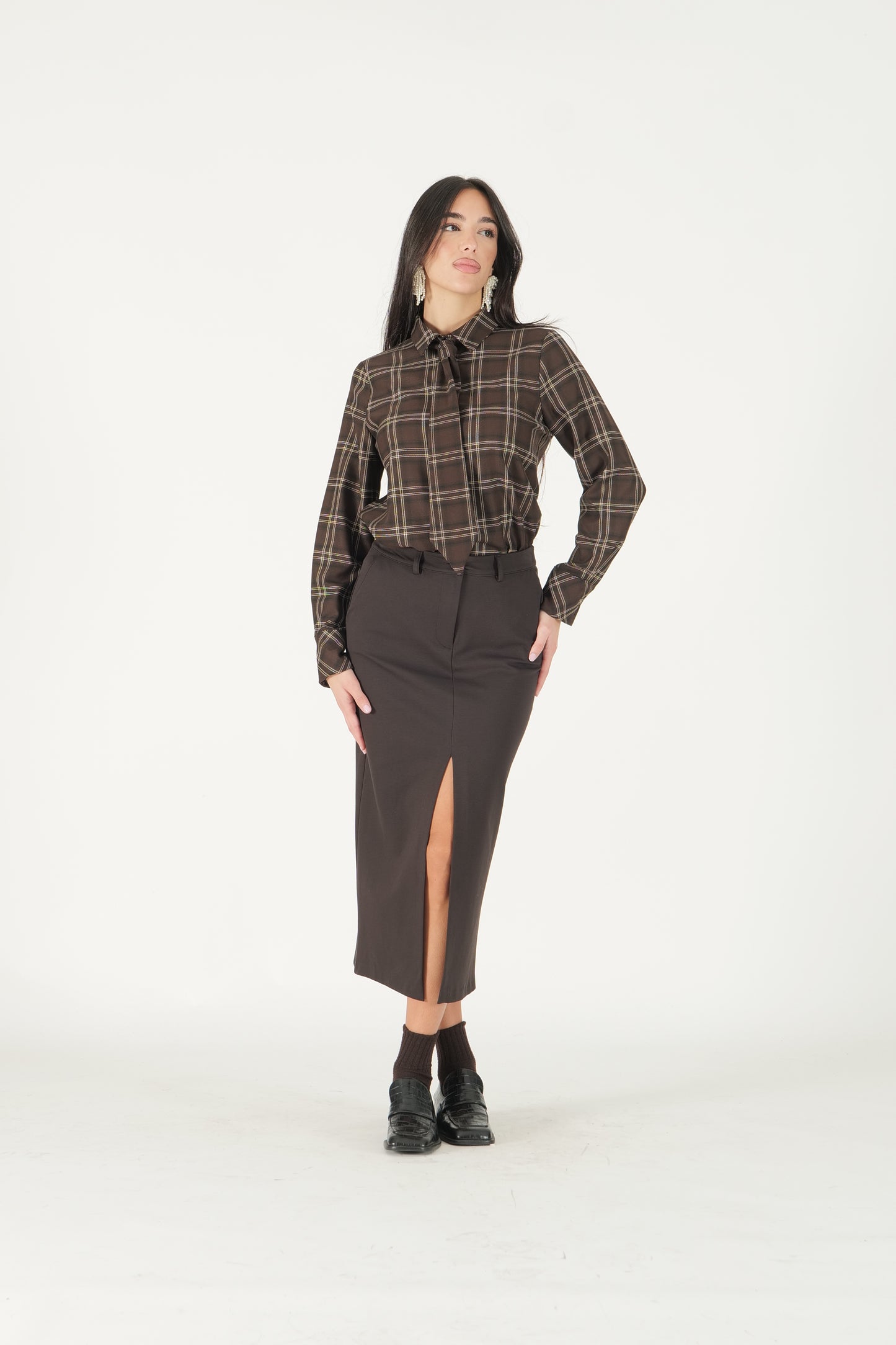 Gonna a tubino con spacco in punto milano