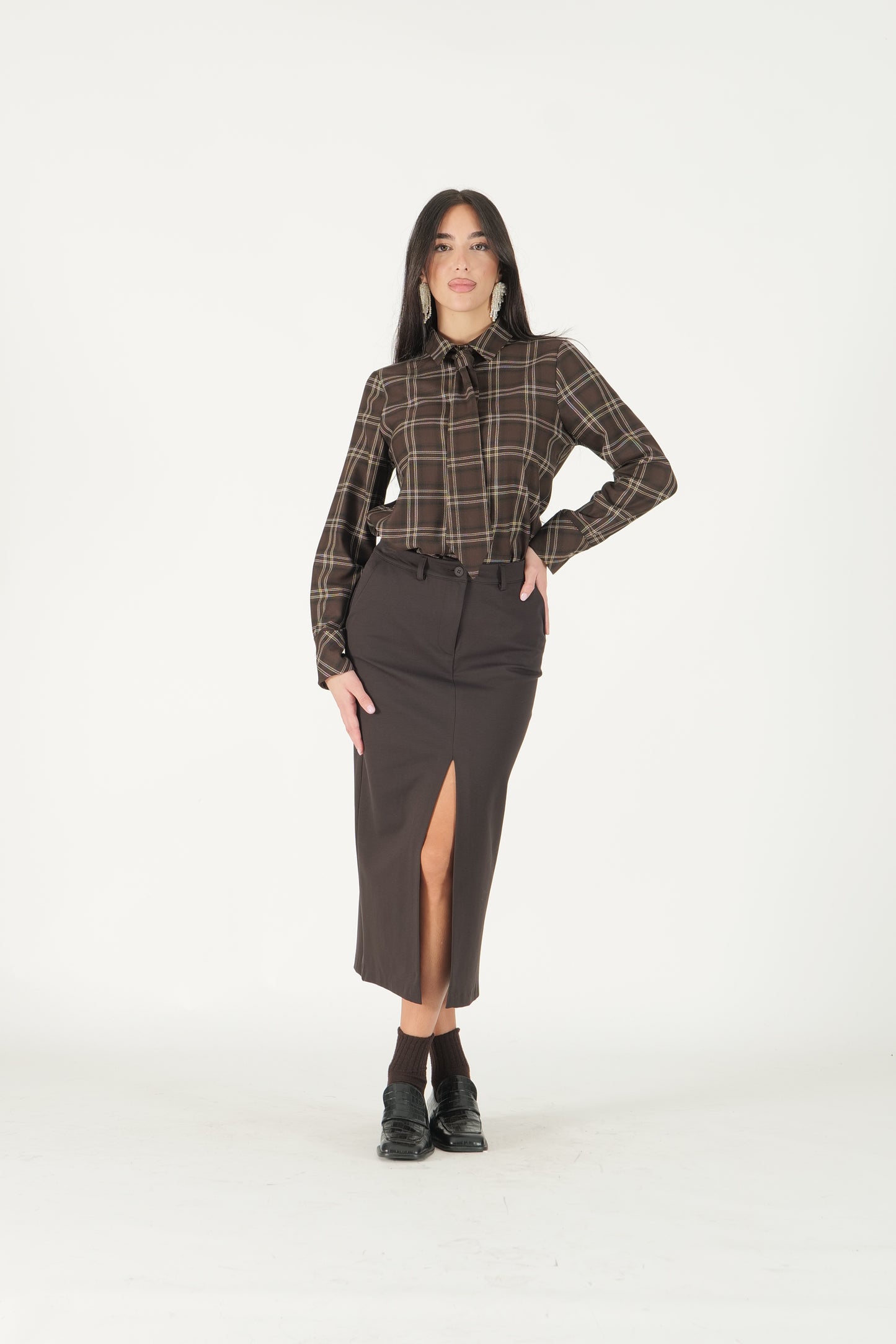 Gonna a tubino con spacco in punto milano