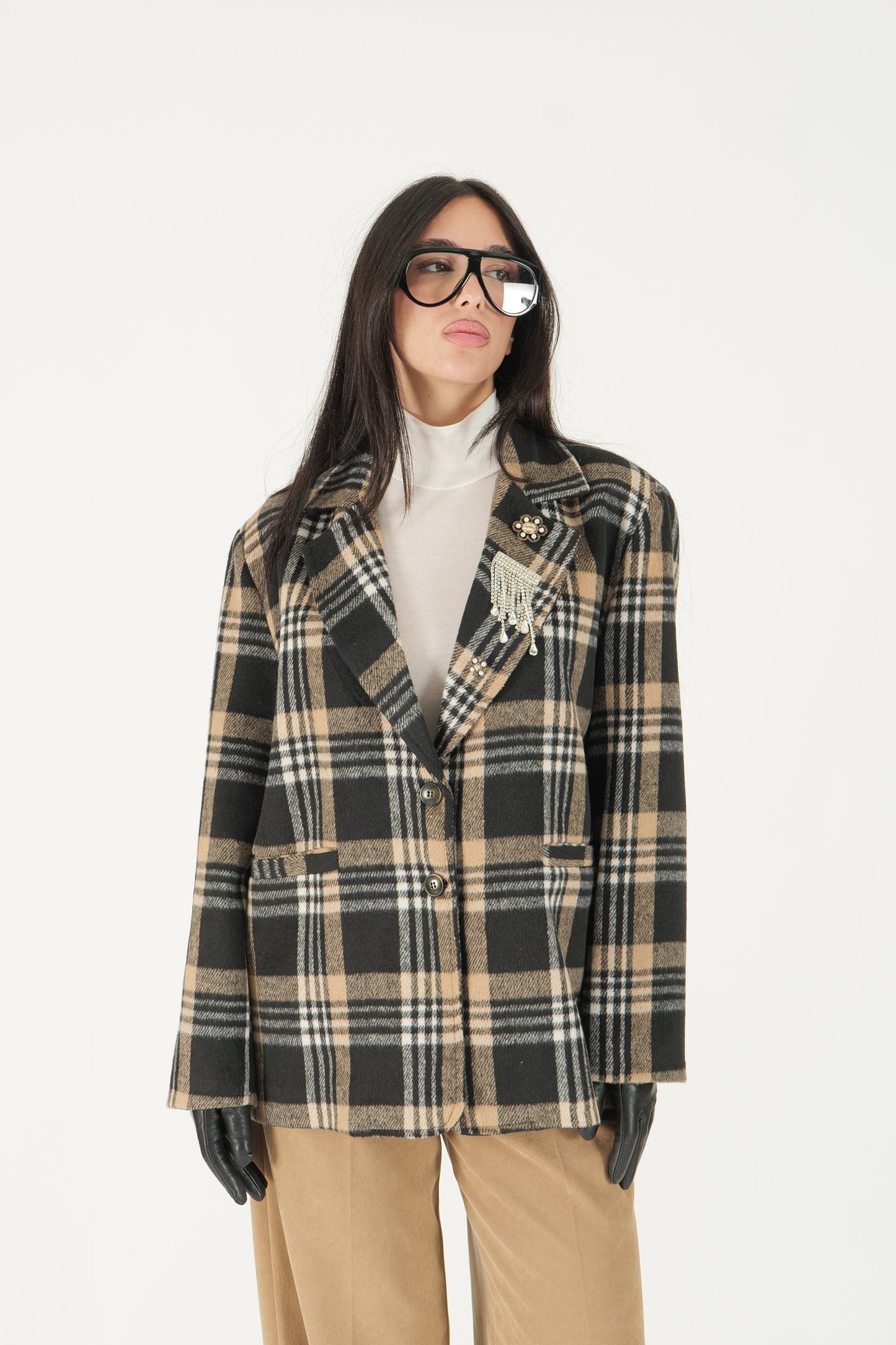 Blazer a quadri con applicazioni