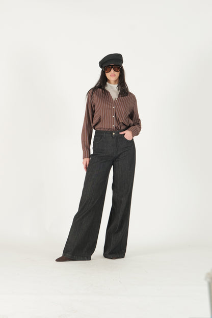 Jeans palazzo nero 5 tasche