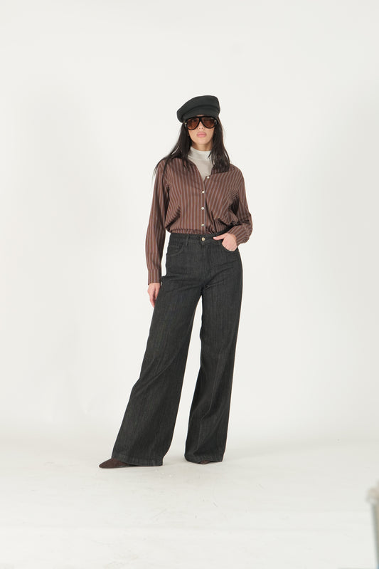 Jeans palazzo nero 5 tasche