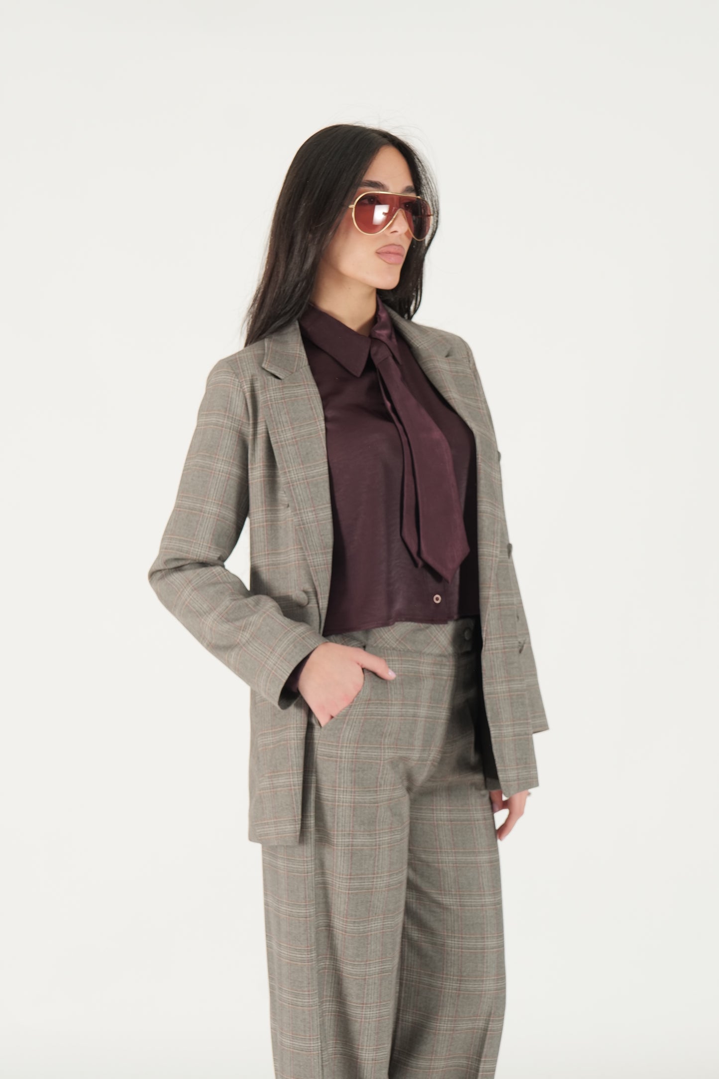 Giacca a quadri doppiopetto (bottoni decorativi)