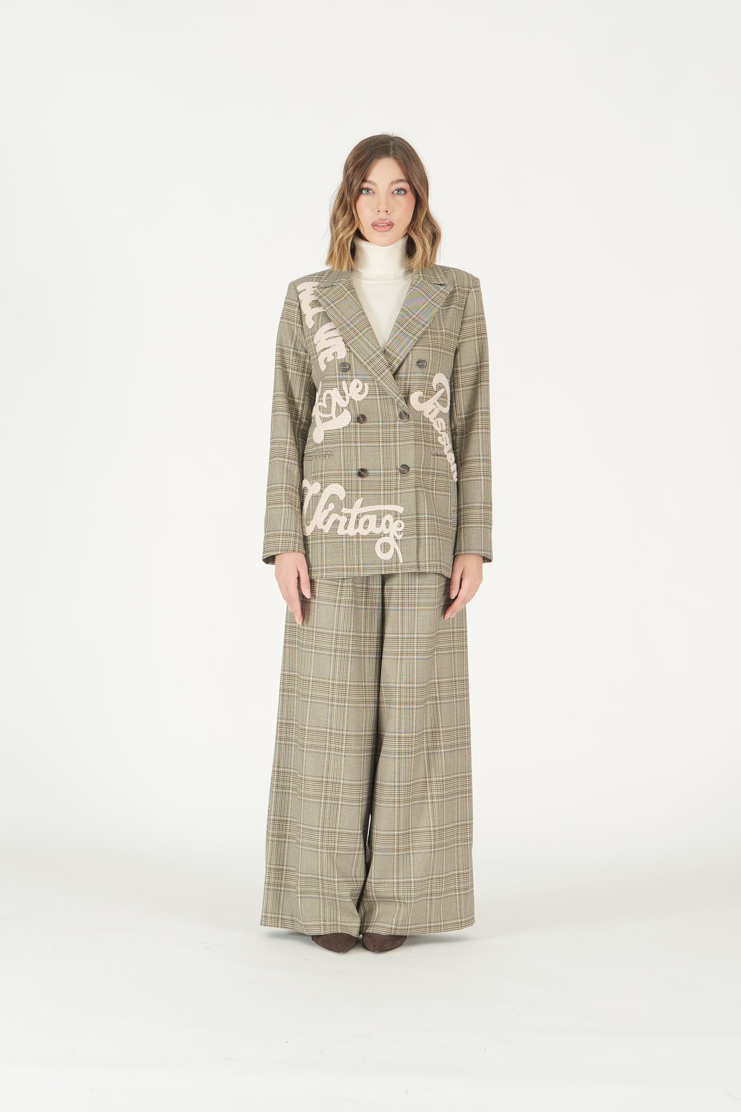 Pantaloni palazzo a quadri con pinces