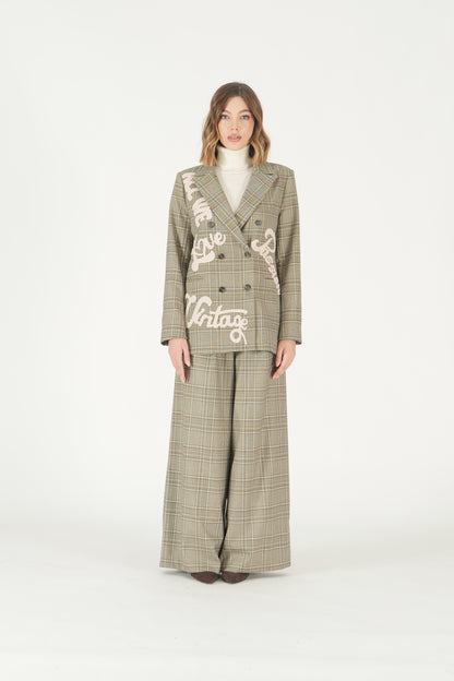 Pantaloni palazzo a quadri con pinces