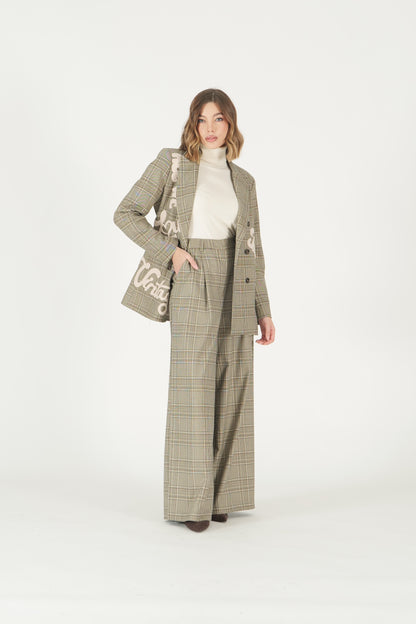 Pantaloni palazzo a quadri con pinces