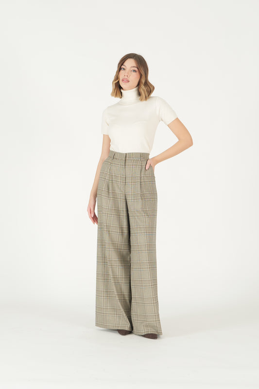 Pantaloni palazzo a quadri con pinces