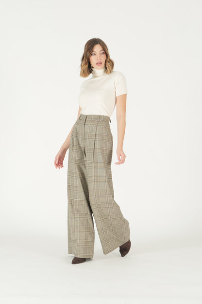 Pantaloni palazzo a quadri con pinces