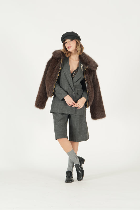 Eco pelliccia corta con zip