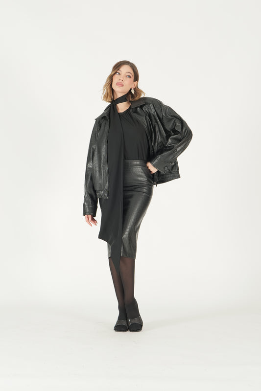 Bomber in ecopelle coccodrillo