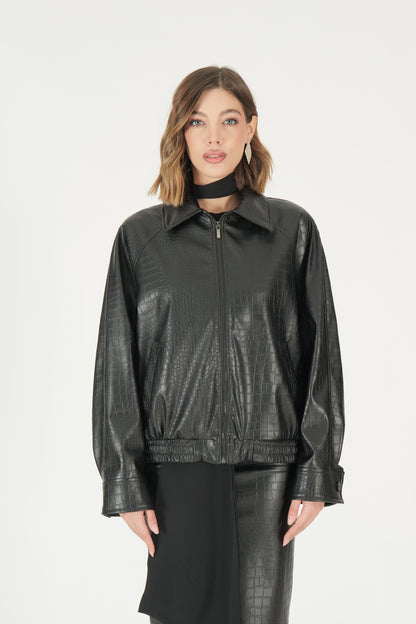 Bomber in ecopelle coccodrillo
