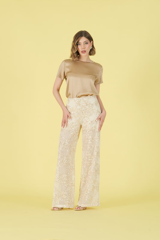 Pantalone con ricamo e paillettes