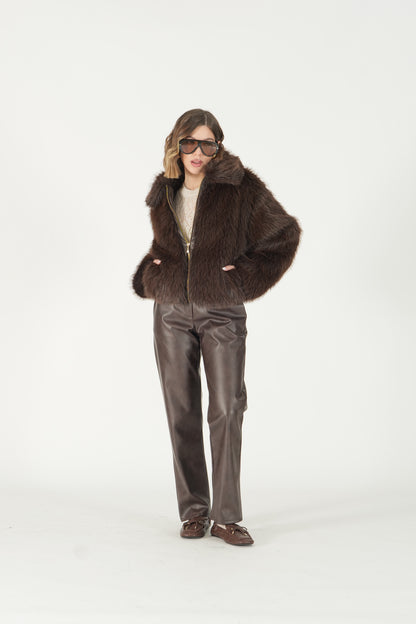 Eco pelliccia corta con zip