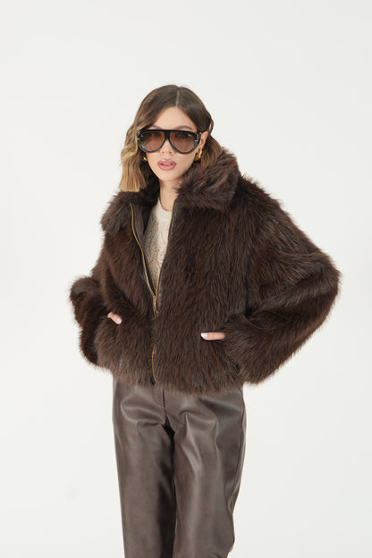 Eco pelliccia corta con zip