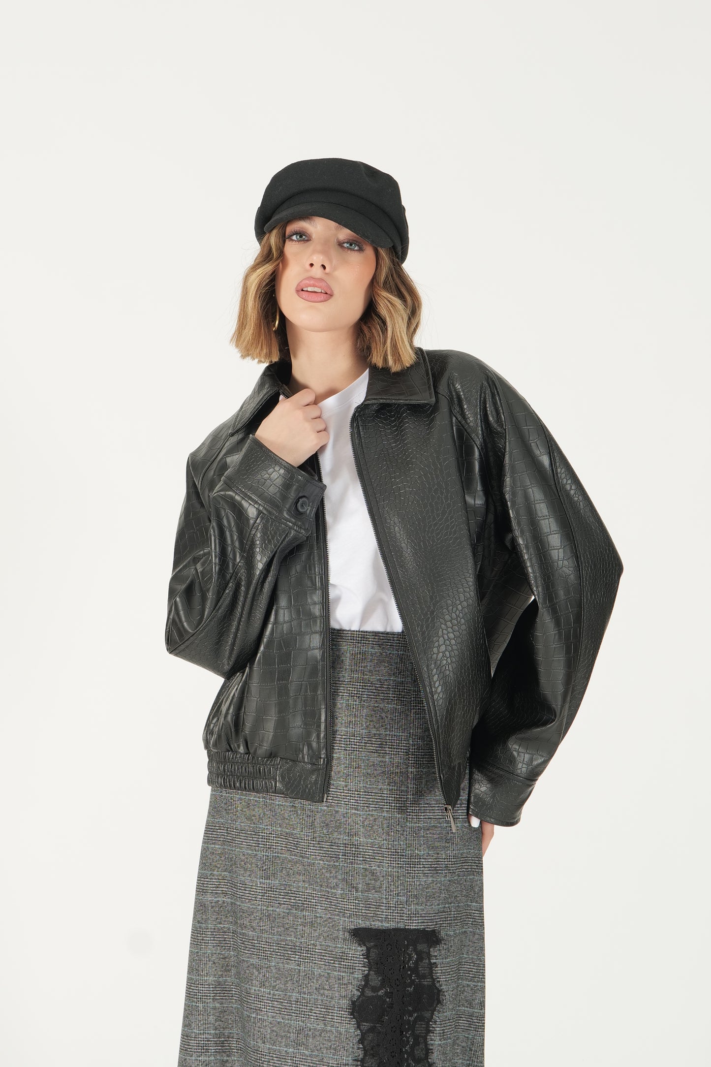 Gonna midi tartan con dettaglio pizzo