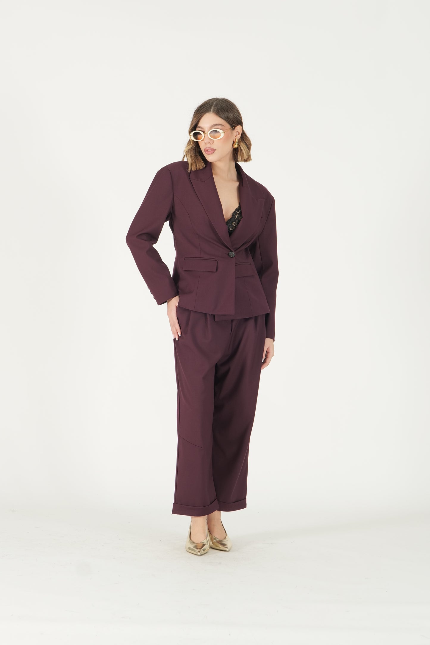 Pantalone palazzo con risvolto