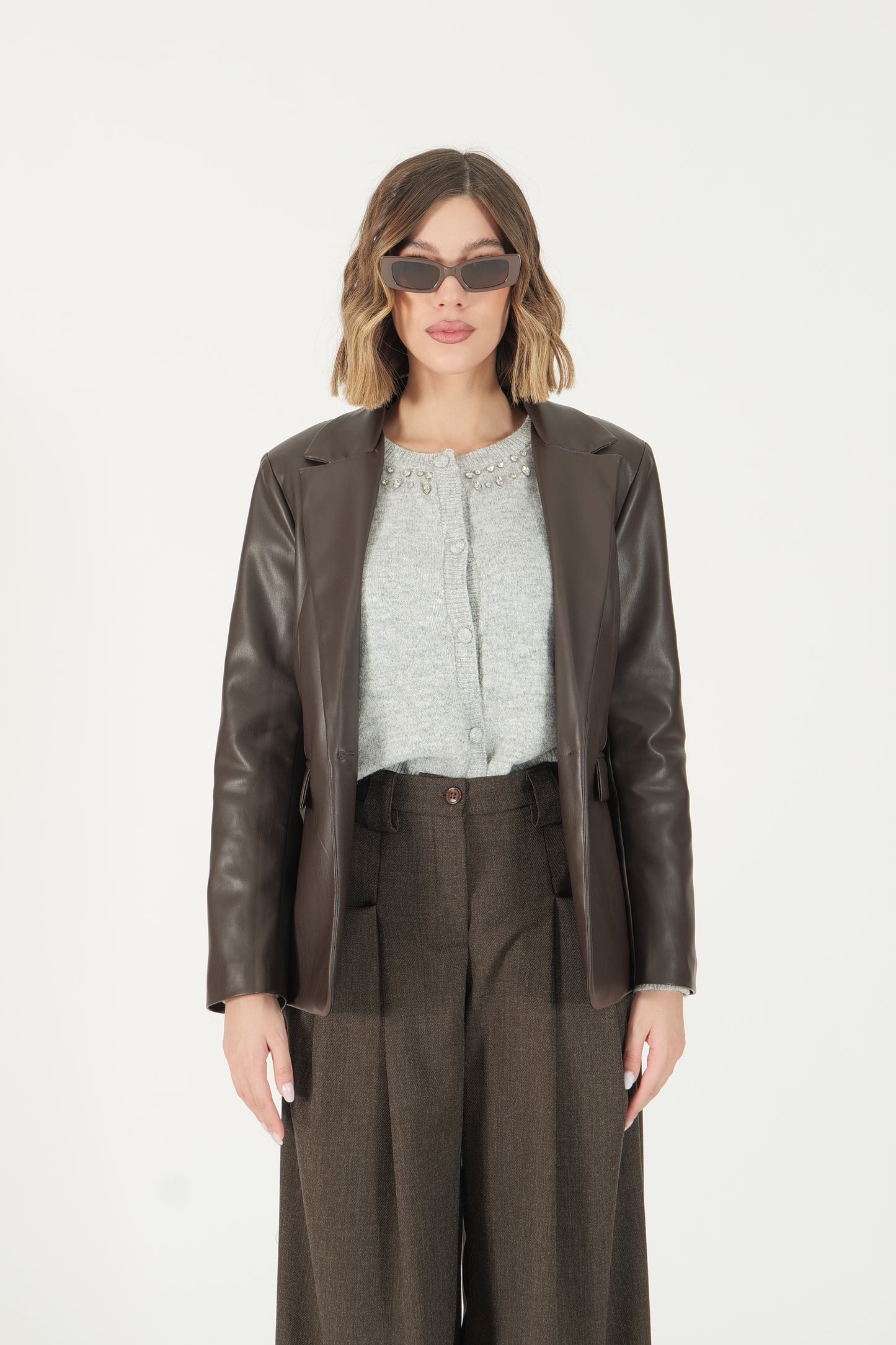 Giacca in ecopelle monopetto