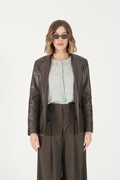 Giacca in ecopelle monopetto