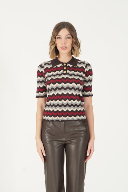Polo in maglia con motivo chevron