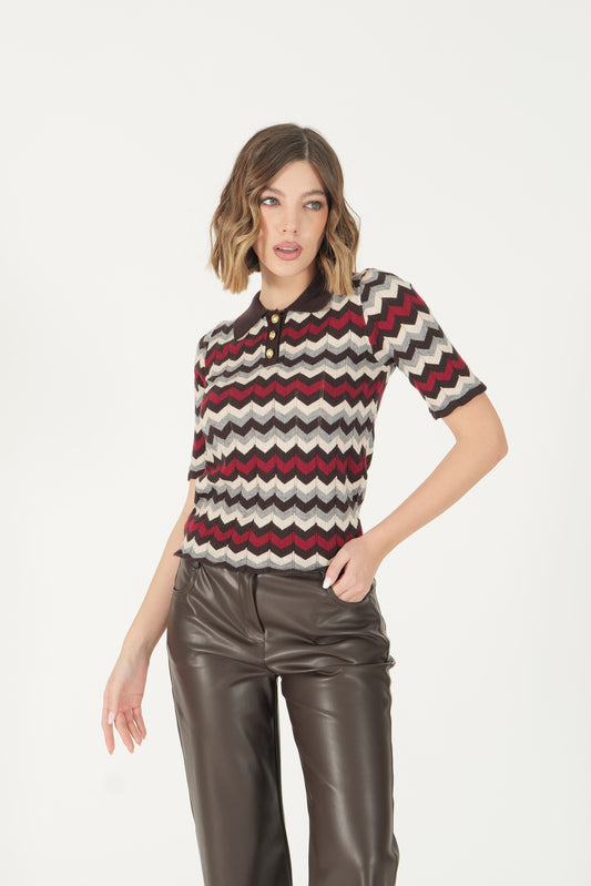 Polo in maglia con motivo chevron