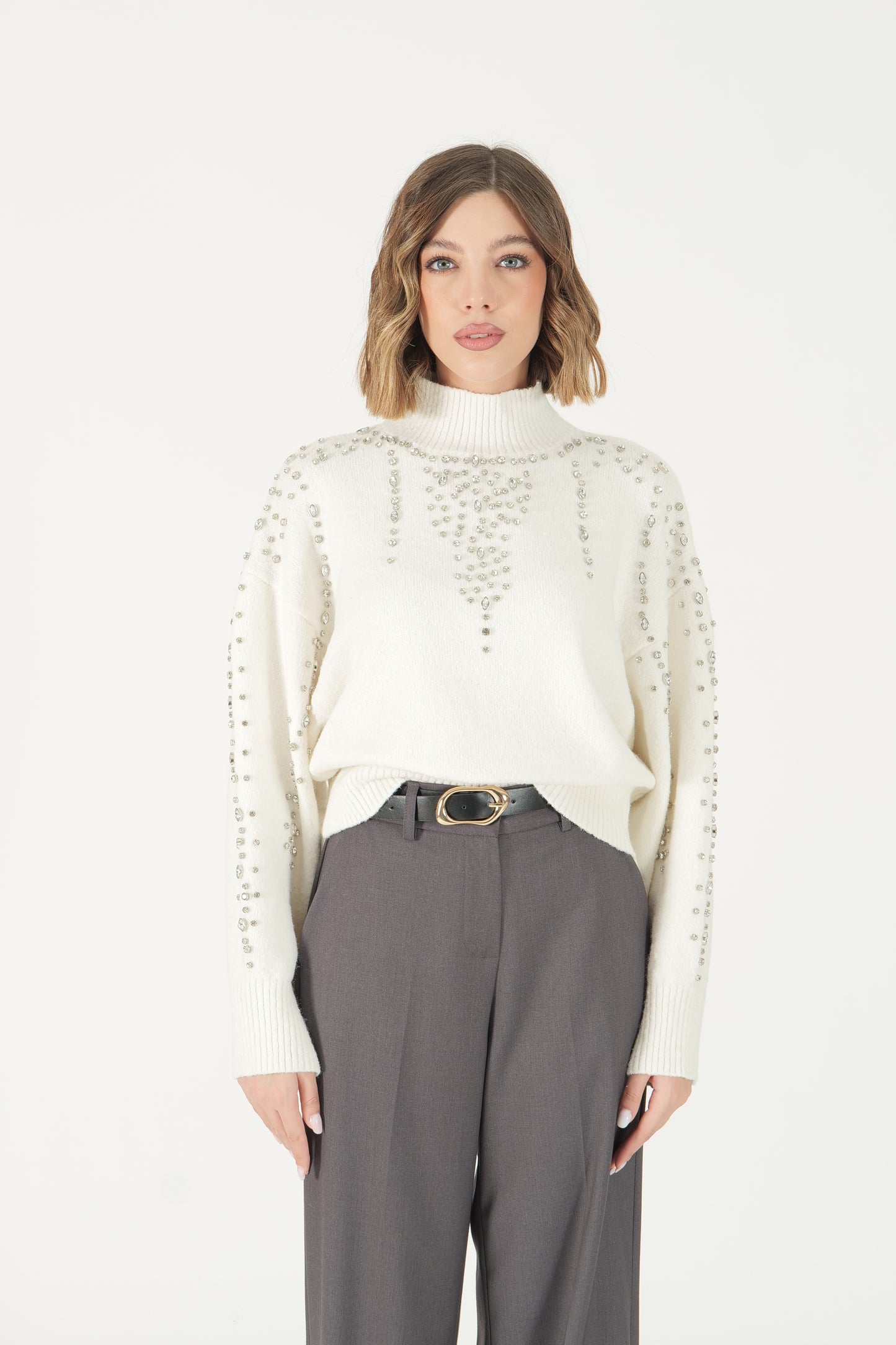 Maglione lupetto con strass