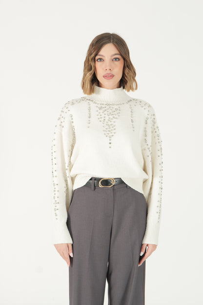 Maglione lupetto con strass