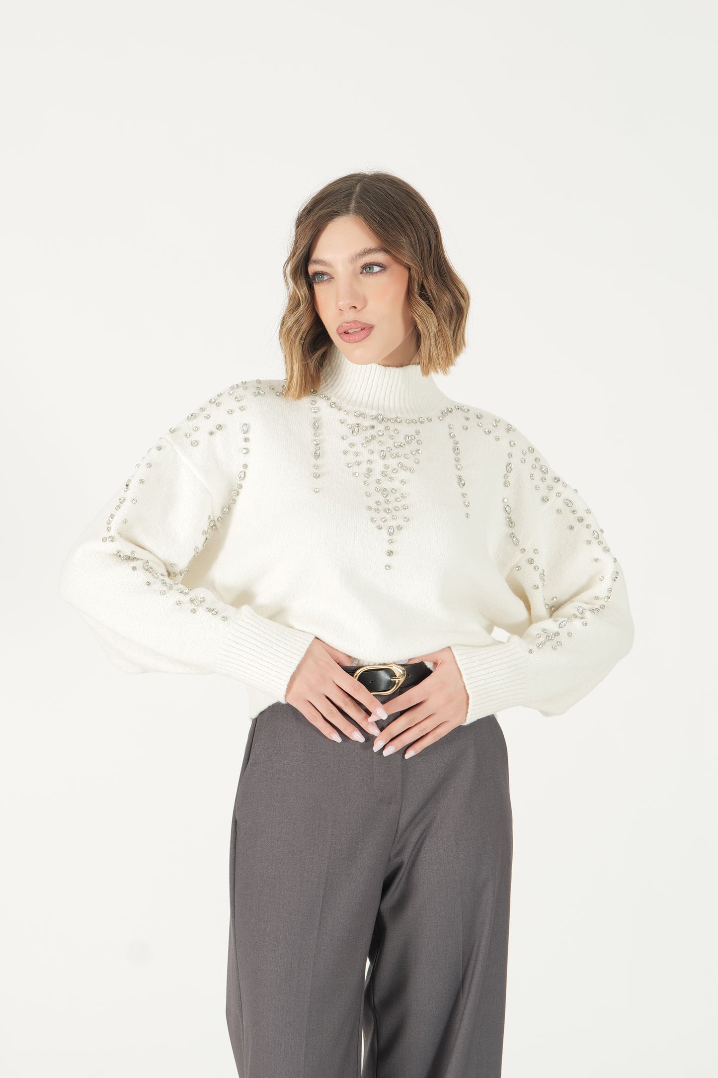 Maglione lupetto con strass